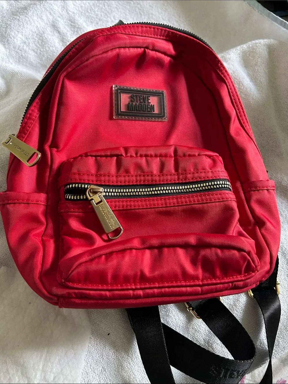 Steve Madden Red Mini Backpack with Black Strap